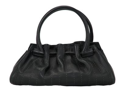 Vintage Gathered Bag, &pound;195, Handbags, Black, Leather, Front view